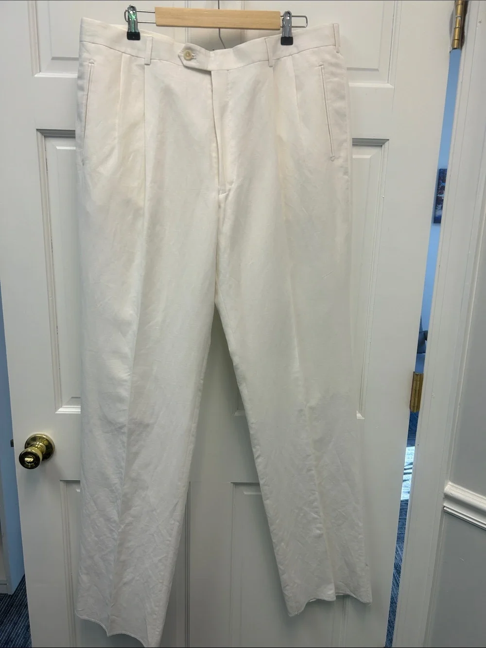 NWT Paul Fredrick White Linen Blend Pleated Men’s Summer Pants Size 40